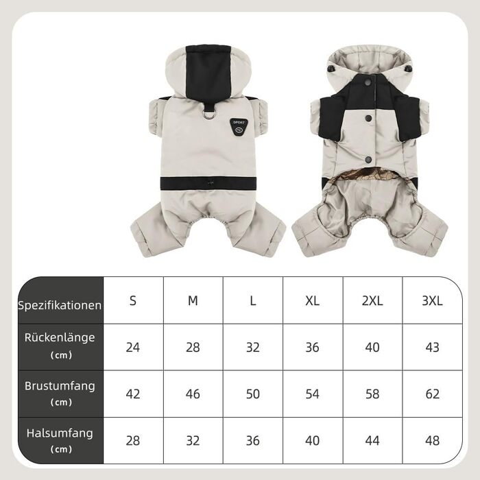 Зимовий теплий одяг для собак: бавовняна куртка з кільцем D, водонепроникний, для прогулянок та ігор (Roa), бежевий, 2XL