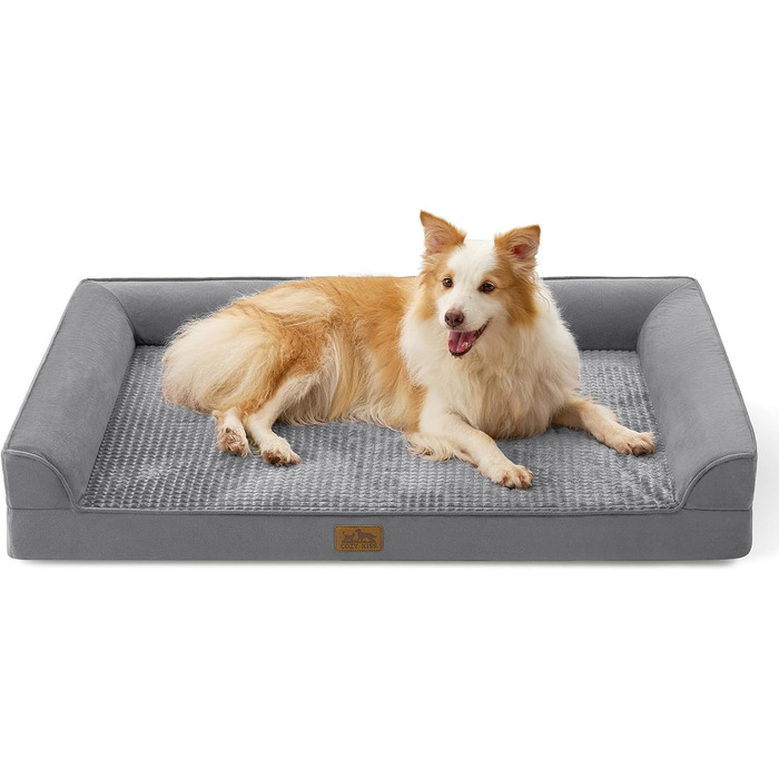 Ортопедичне ліжко для собак, диван для середніх та великих собак, неслизьке, миється, U-подібної форми, сірого кольору, 112,8 x 81,3 x 18,8 см