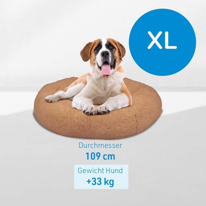 Лежак для собак Mediashop Peaceful Pooch XL 109 см, бежевий, плюш, знімний і водовідштовхувальний чохол, антиковзкий, ортопедичний, для великих собак