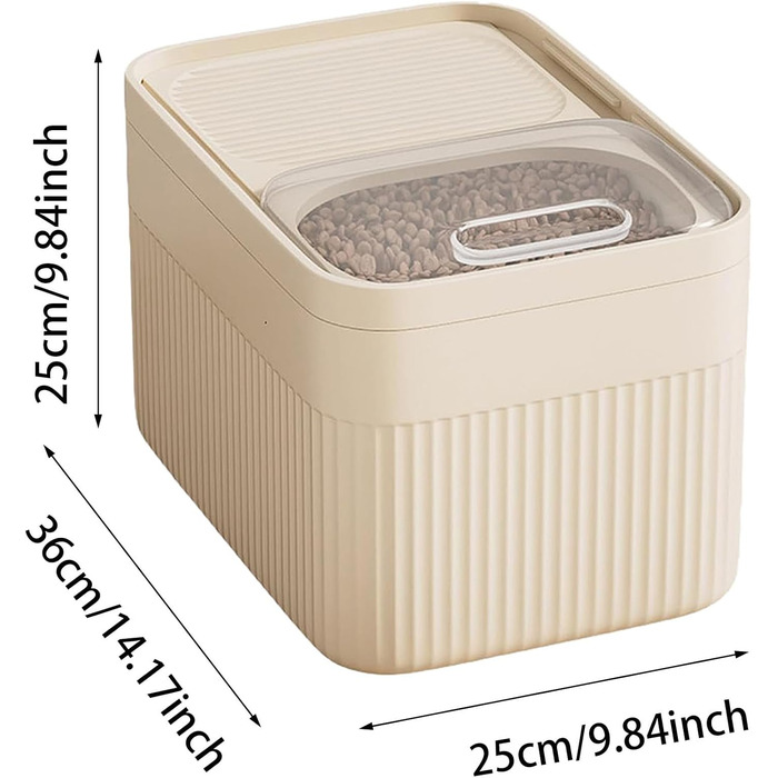 Пластиковий контейнер для корму для собак, 13,6 кг, контейнер для ласощів з лопаткою, великий об'єм, герметичний, складаний, для котячого корму, корм для тварин, зберігає свіжість, бежевий: 36 x 25 см