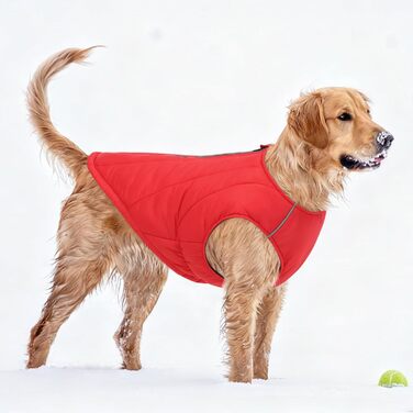 Водонепроникна куртка для собак - тепла зимова куртка з блискавкою для малих, середніх та великих собак. Червоний колір, розмір S