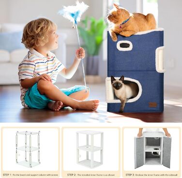 Будиночок для котів YITAHOME, котяче ліжко для домашніх котів, котяча вежа, когтеточка, котяча меблі, м'яке ліжко-ніша, синій
