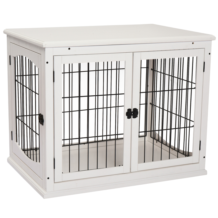 PawHut Dog House Transport Box Маленька клітка для домашніх тварин 81 x 58.5 x 66 см з МДФ та металу білого кольору, ідеально підходить для домашніх тварин