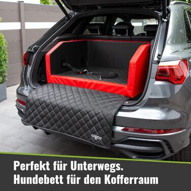 Ліжко для собак у багажник CopcoPet - 90x70x38 см, штучна шкіра, захист багажника, водовідштовхувальне, стійке до подряпин, система кріплення, захисний коврик, червоно-чорний колір