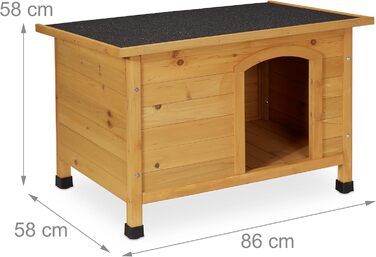 Будка для собаки Relaxdays 58x86x58 см, дерев'яна, вулична, водостійка, з бітумним дахом, натуральний/чорний