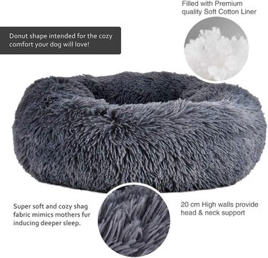 Кругле ліжко для собак, чорне, Ø 50 см. М'яке, ортопедичне, з неслизьким покриттям. Підходить для середніх собак. Легко миється.