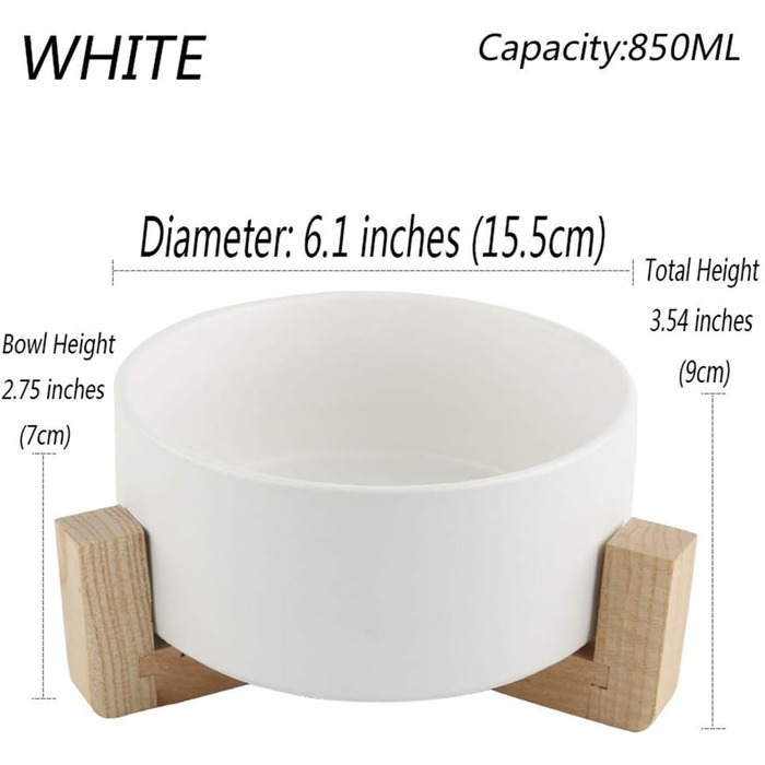Керамічні миски для собак та котів з дерев'яною підставкою | VIKEDI | Керамічні миски для корму та води для тварин