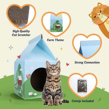 Nobleza: будиночок-кігтеточка для котів з картону та котячої м'яти. Легко збирається, ідеально для кігтів та ігор. (1 шт.)