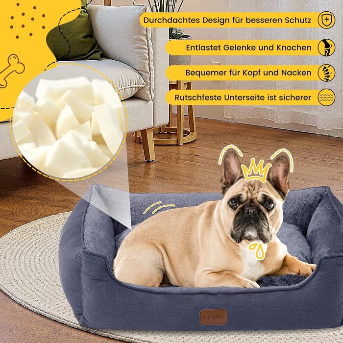 Ортопедичне ліжко для собак OUPEIWAWA, 62x50x17 см, сіре, для маленьких та середніх порід