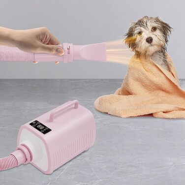 Пилосос для шерсті собак і котів з LED-підсвічуванням та сенсорним екраном, 9 режимів, регулювання повітря та температури, 3 насадки, рожевий