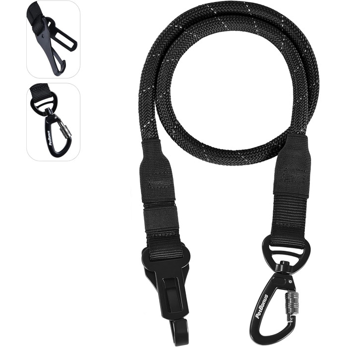 Ремінь безпеки для собак PetBonus в авто: міцний поводок-переноска для маленьких, середніх та великих собак (чорний)