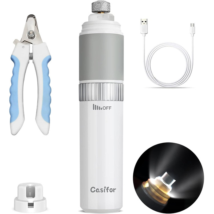 Шліфувальник кігтів для собак та котів Casifor з LED-підсвічуванням, тихий, чорний & LED (білий & LED)