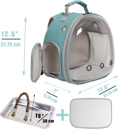 Рюкзак-переноска для птахів Kleiner Vogel: папуги, канарки, хвилястих папужок, візит до ветеринара, прозора капсула (зелений)