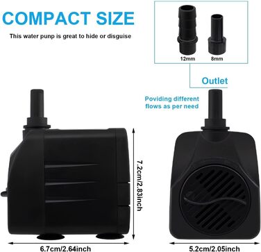 Погружний насос для ставка, фонтану, акваріума Wasserpumpe 1800 л/год, 3 насадки (13/16/19 мм), кабель 1.9м, 16 Вт