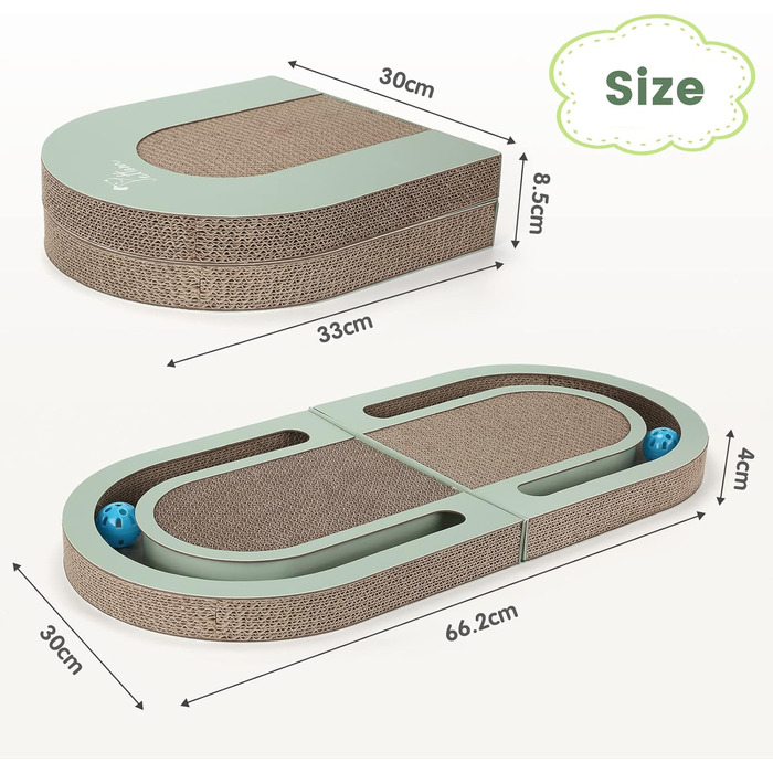Кігтеточка PETTOM для котів з м'ячиком, двостороння, 66*30*4 см