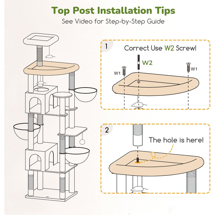 Кігтеточка та ігровий комплекс для великих котів, 209 см XXL, бежева, з 2 будиночками, великою платформою, 3 корзинами та 8 стовпчиками з сизалю, Globlazer