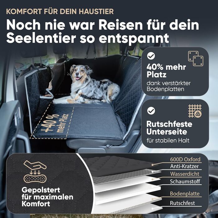 SEELENTIER® захисна підстилка для собак в авто: водонепроникна, антикіготна, 130x63 см, з ISOFIX, 2 повідки