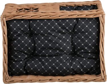 Кішка Будиночок з ротангу прямокутний, двоярусний, з подушкою та вікном (натуральний, чорний)