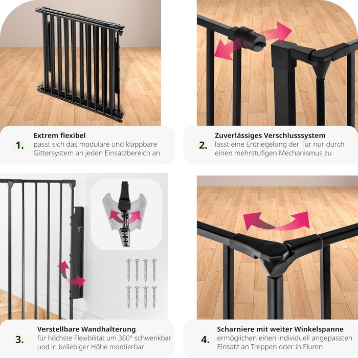 Захисне ґратка для каміну Tectake: металевий захист, огорожа, дитяче ґратка, роздільник кімнати, 5 елементів, з замком, чорний 289 см