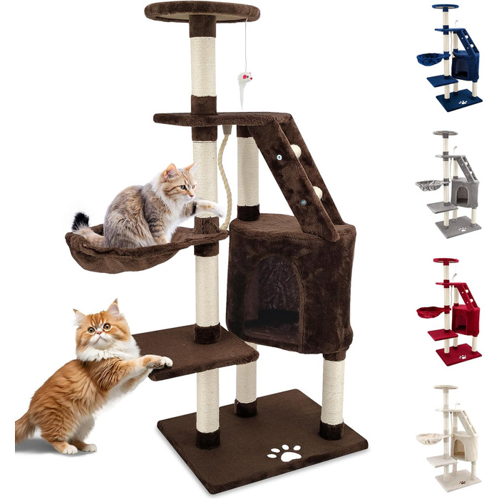 Дерев'яний кігтеточка для котів Beltom® з ігровим комплексом, 120 см, коричнева