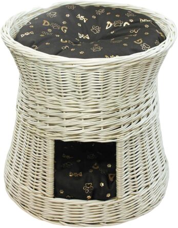 Кігтеточка-лежанка для котів: двоярусна хатинка з ротанга, 50 см, з подушкою (темно-коричнева)