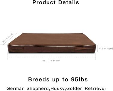 Ортопедичне ліжко для собак Laifug з Memory Foam, велике, з подушкою, водонепроникне, знімний чохол, розмір L (117x71x10 см)