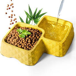 Набір мисок для котів та маленьких собак з бамбука ne&no® - антиковзаюча підставка, 400г корму, 350мл води, жовтий колір