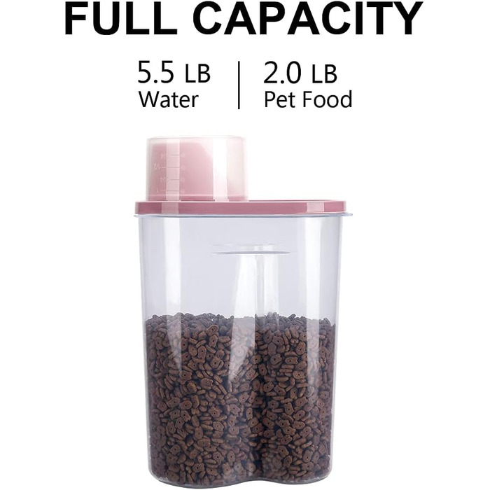 Контейнери для корму для тварин GreenJoy (2 шт.) 0,9 кг/2,5 л з мірним стаканчиком, кришками та мискою для собак та котів, водонепроникні, BPA-free (блакитний та рожевий)