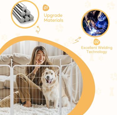 Вольєр для собак HealSmart, 61 см, 8 панелей, міцний метал, портативний, для дому та вулиці, для кемпінгу, двору, автодому, садово-паркових насаджень, приватності, тераси, білий