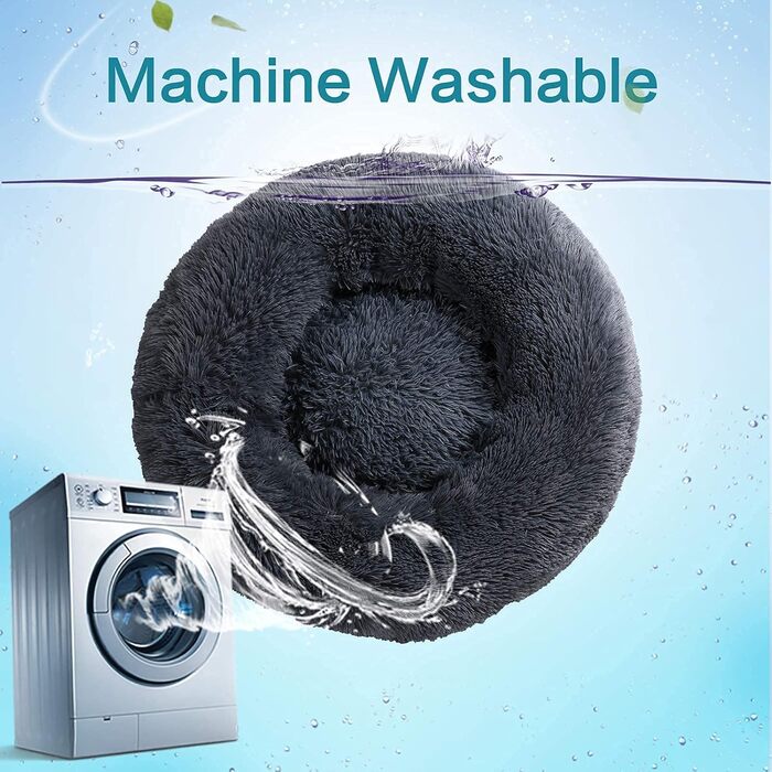 COOSLEEP HOME: М'яке ліжко для собак та котів з штучним хутром, Donut-подушка, водонепроникне дно, машинного прання, міцне (S, 58,4 x 58,4 см, темно-сірий)