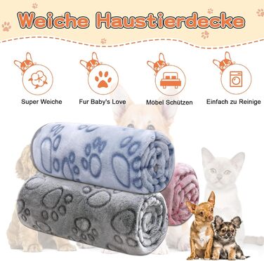 М'яка ковдра для собак та котів, 200x150 см (3 шт. в наборі): сірий, блакитний, рожевий