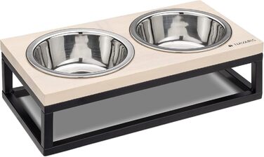 Набір мисок для котів Navaris з кріпленням - станція годування. Миски з нержавіючої сталі та дерев'яний тримач для котів та собак