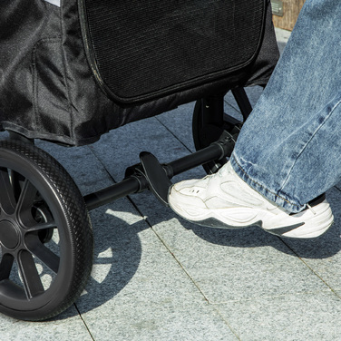 PawHut Коляска для собак Dog Buggy складна для великих собак і кішок до 30 кг Баггі для кішок з подушками Сітчасті вікна Двері Сумка для зберігання Котяча коляска з страхувальними тросами, гальмами, баггі Сірий | Аосом