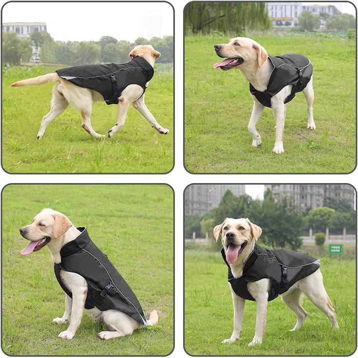 Водонепроникний зимовий теплий дощовик для собак, куртка для собак, вітронепроникний дощовик з флісовою підкладкою, теплий дощовик для собак великих порід - XL, чорний