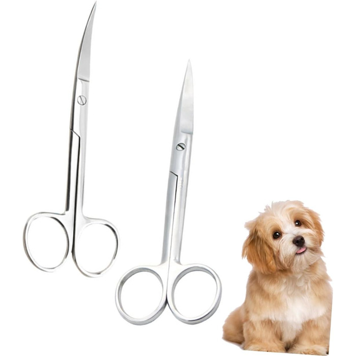 Набір з 2 професійних ножиць для грумінгу домашніх тварин Ipetboom з нержавіючої сталі, круглий ножі, для дому та салону, прямі та зігнуті кінчики