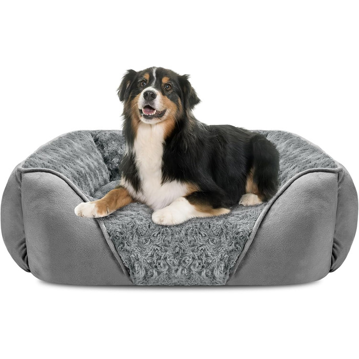 Ортопедичне собаче ліжко INVENHO, прямокутне, миюче, м'яке, з антиковзною основою, XL (35'x 25'x 9'), сірий
