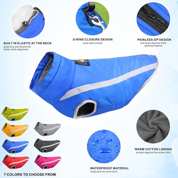 Водонепроникні дощовики для собак, зимові куртки для тварин, дощовики для собак, одяг для собак, світловідбиваючий одяг, жилет для цуценят з отвором для шлейки, для маленьких, середніх та великих собак (Синій, 3XL)