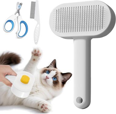 Набір для догляду за тваринами Okiki 3 в 1: щітка для собак та котів, ножиці для обрізання кігтів, гребінець від бліх – для довгої та короткої шерсті, безпечний для шкіри