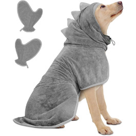 Рушник для собак з мікрофібри, халат для собак, швидковисихаючий, з регульованим коміром на липучці, для великих, середніх та маленьких собак/котів (Сірий, M)