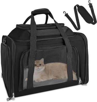 Транспортна сумка для кота/собаки TOFFCAEA, переноска для тварин, складана, чорна, 43 x 28 x 28 см