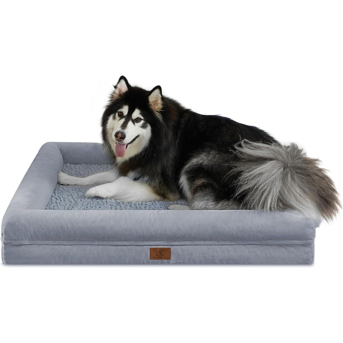 Ортопедичне собаче ліжко XL для великих собак, миється, з 4-сторонньою знімною подушкою для шиї, водонепроникне диван для домашніх тварин з антиковзким дном, Рожевий, 114 x 35 x 20 см (114 x 35 x 20 см, Світло-сірий)