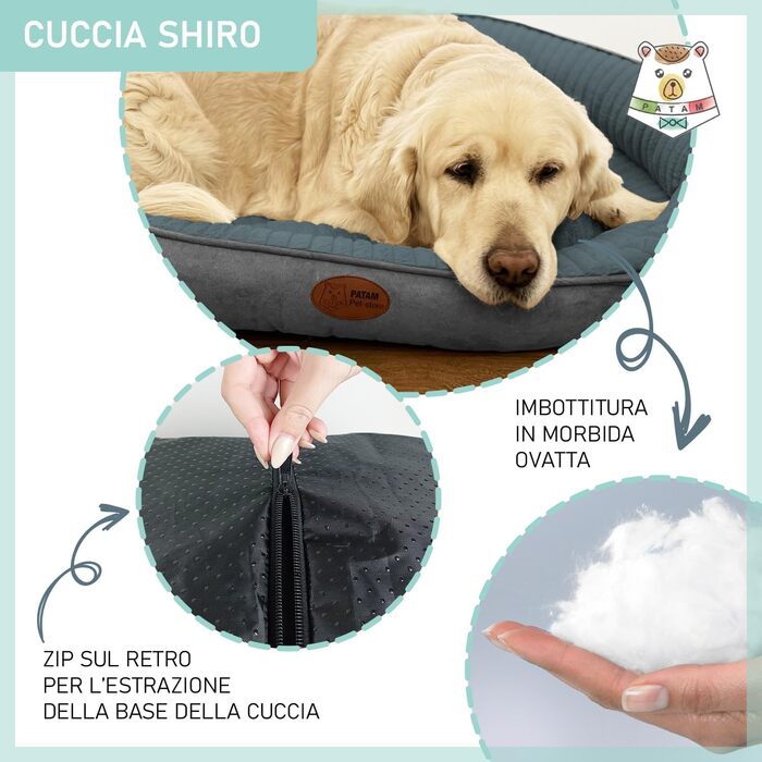 Лежанка для собак та котів Shiro, знімний чохол, легко миється, м'яка з високим бортиком, антиковзаюча підкладка, темно-сірий колір, розмір Small (51 x 41 x 20 см)