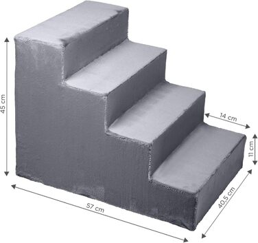 Сходинка для собак Mg Design з 4 ступенями сірого кольору – стабільна дерев'яна рамка, захищає суглоби, легка та мобільна, для диванів та ліжок, для собак та котів. Розміри: 57 x 40.5 x 45 см