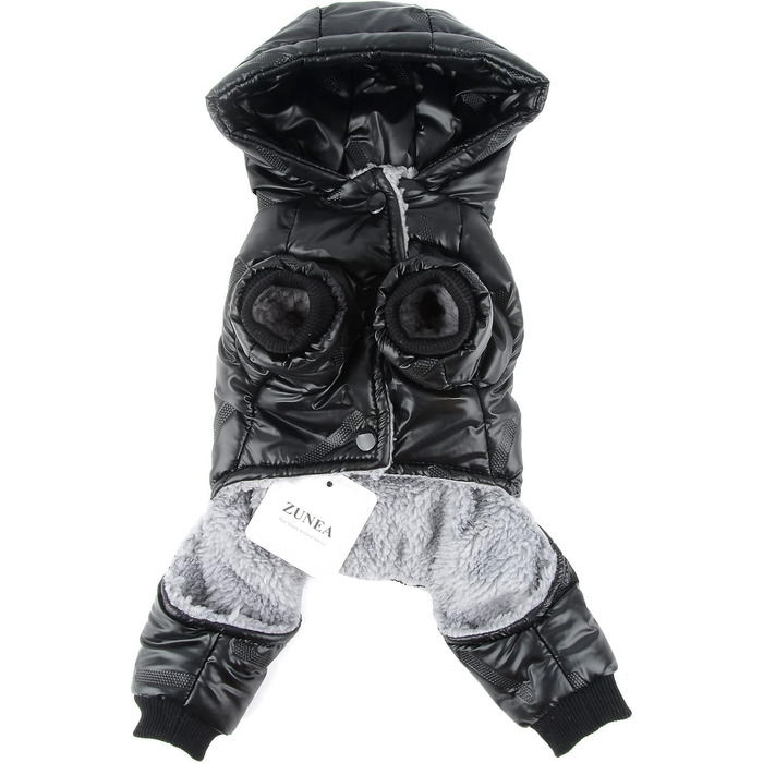 Зунеа Водонепроникний зимовий костюм для собак, теплий флісовий набір з капюшоном, чорний (M)
