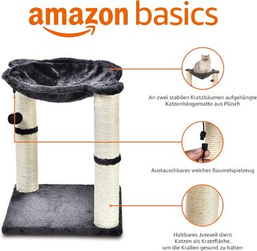 Котячий дряпак Amazon Basics з будиночком, гамаком, лежаком і стовпчиком для дряпання, 41x51x41 см, сірий