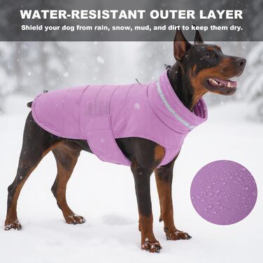 Водонепроникний зимовий одяг для собак, тепла вітрозахисна куртка з відбиваючими елементами та регульованим коміром, для маленьких собак, на липучці - S (Ліловий, Середній)