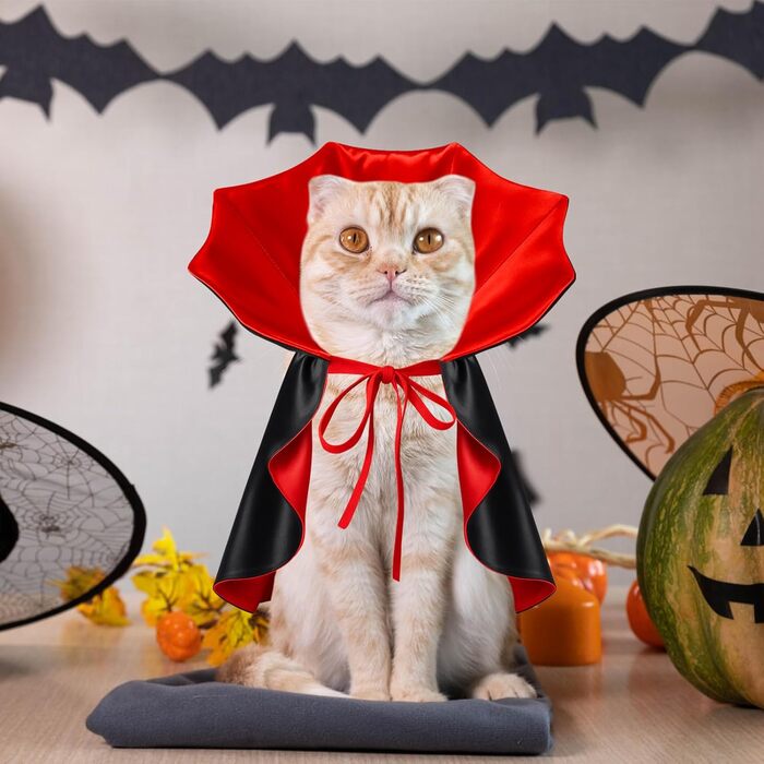 Костюм на Хелловін для собак та котів: вампірський набір, чорний/червоний, чорний/фіолетовий. Розміри S, червоний