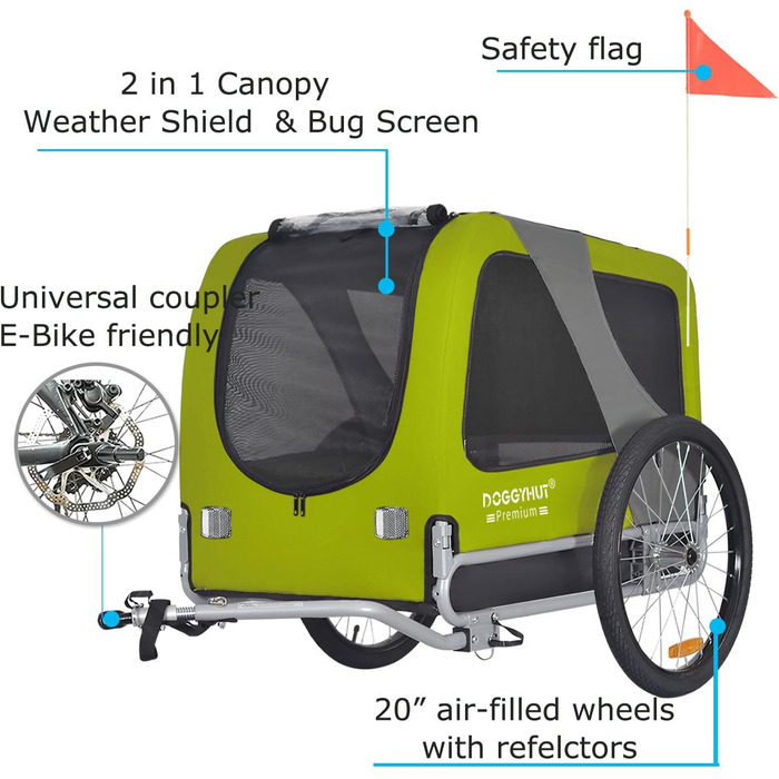 DOGGYHUT® Преміум велосипедний причіп для собак, великий, 270 л, для середніх і великих собак