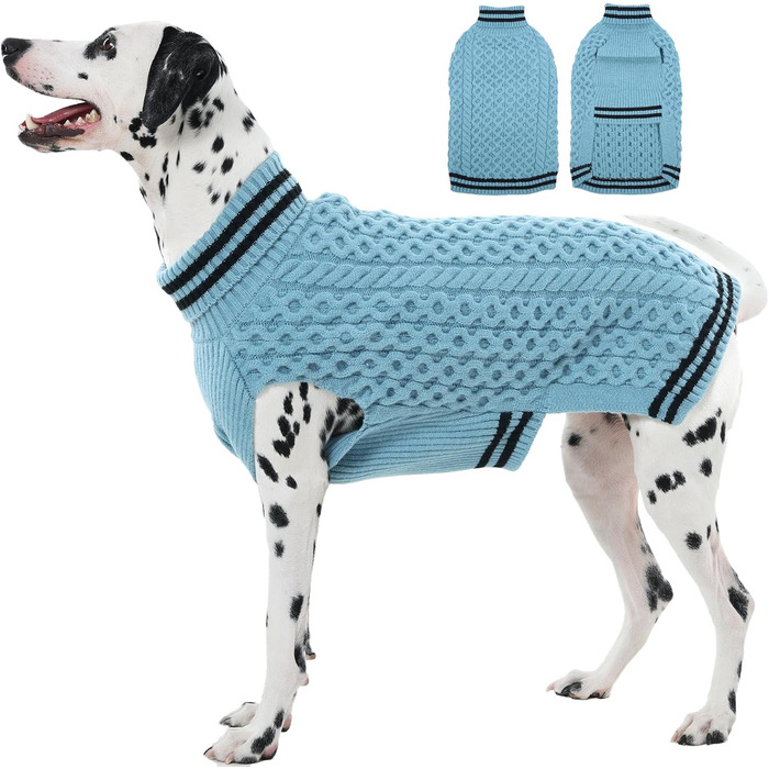 Пуловер для собак середнього розміру без рукавів, для дівчаток, на шлейці, зимовий, з коміром-стійкою, теплий, в'язаний, для осені та зими, блакитний