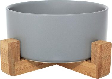 Керамічна миска для собак та котів Pet Wiz з бамбуковим підставкою, піднята миска для зручної позиції під час їжі та пиття, 850 мл, 5 кольорів (Мормаретний сірий, Жовтий, Сірий, Рожевий, Білий)